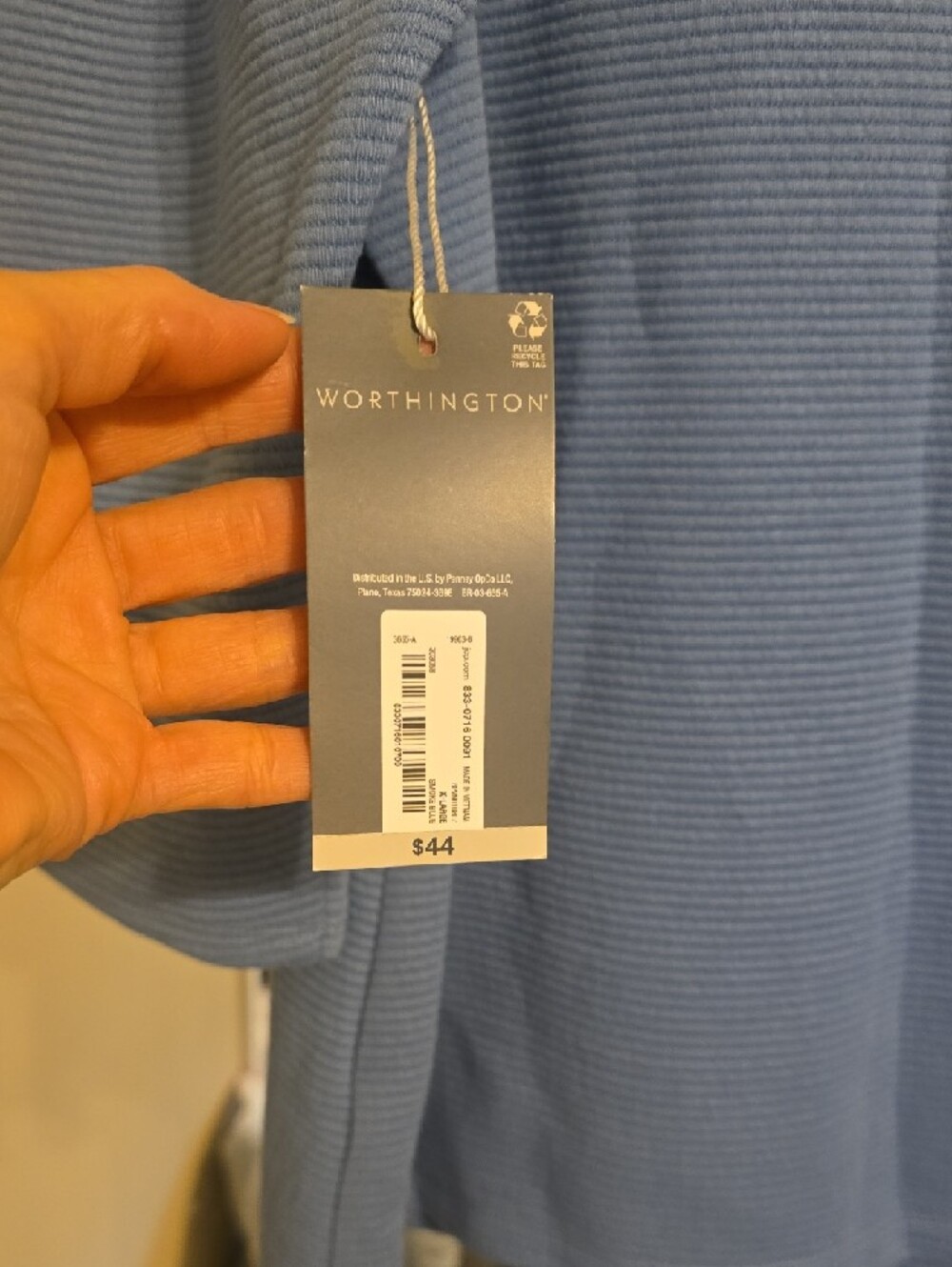 Worthington Light Blue Ribbed Puff-Sleeve Top - Picture 3 of 4